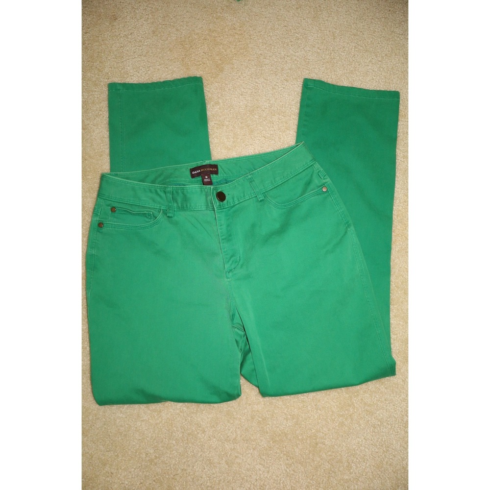 Preppy Bright Dana Buchman Straight Leg Pants 10 Green Stretch Workwear Trousers